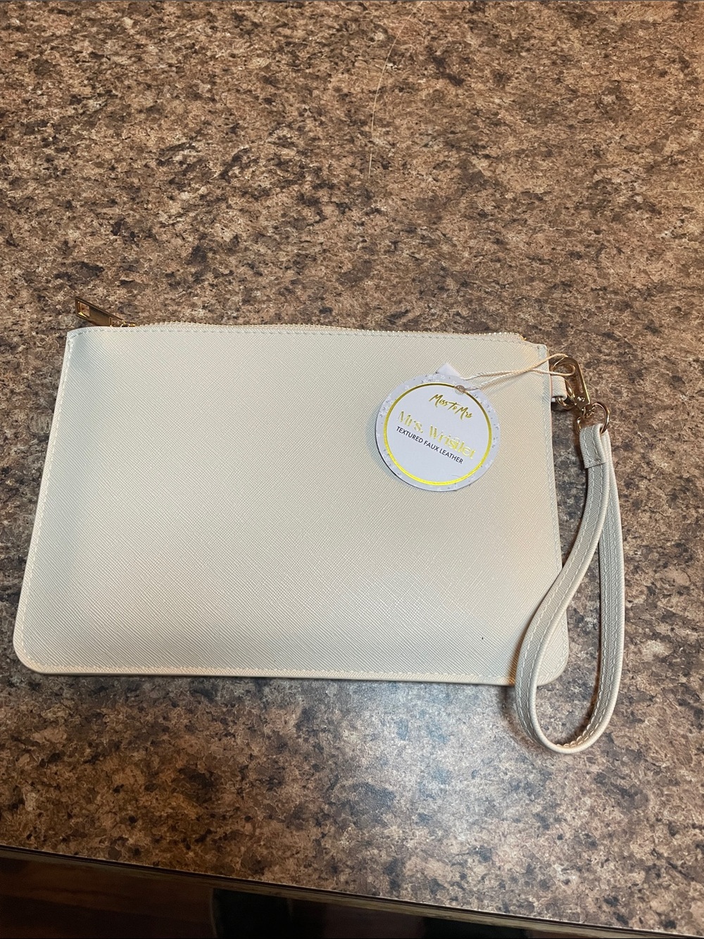 Mrs.Textured Faux Leather Wristlet — Cream NWT - Picture 4 of 4